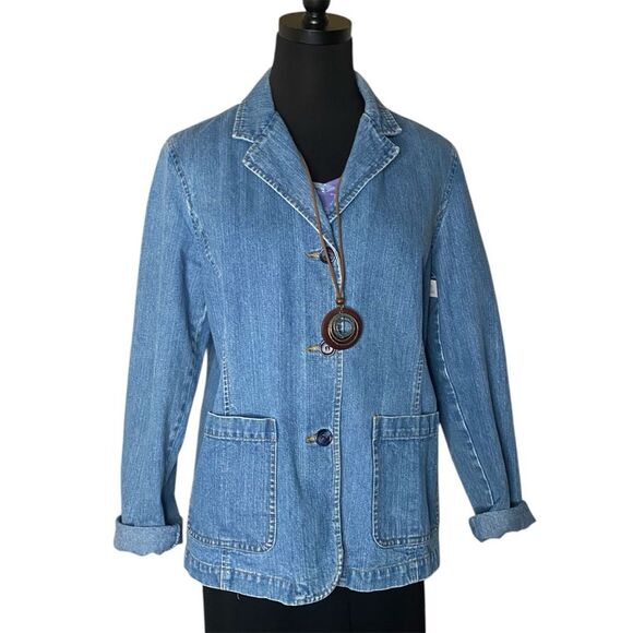 Style & Co Denim Blazer with Pockets 100% Cotton Size Medium - Picture 1 of 9